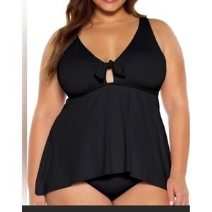 BECCA ETC Color Code Black Plus Size Tankini Top 3X‎